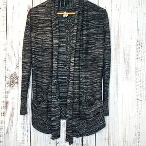 Aritzia Women's Open-Front Silk Cotton Cashmere Marled Black & Gray Cardigan